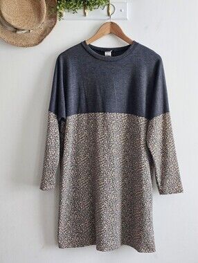 Adara Women’s Medium Leopard Colorblock Long Sleeve Tunic Mini Dress